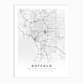 Buffalo New York NYC White Map Art Print