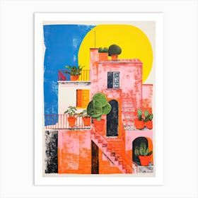 A House In Amalfi, Abstract Risograph Style 1 Art Print