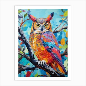 Colourful Bird Painting Great Horned Owl 2 Art Print