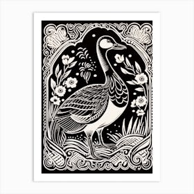 B&W Bird Linocut Goose 3 Art Print