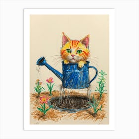 Watering Can Cat Art Print