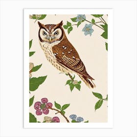 Eastern Screech Owl William Morris Style Bird Art Print