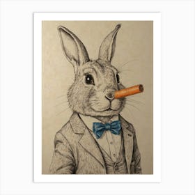 Rabbit Smoking Cigar Art Print