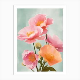 Roses Flowers Acrylic Painting In Pastel Colours 3 Art Print