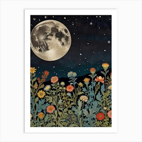 Nature And Moon Style William Morris Art Print