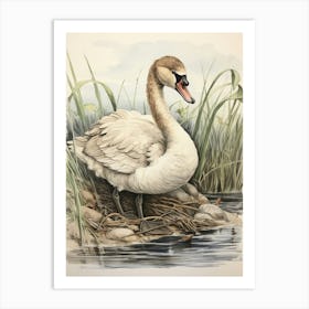 Storybook Animal Watercolour Swan 3 Art Print