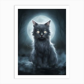 Black Cat In The Moonlight 1 Art Print