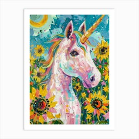 Unicorn In A Sunflower Field Brushstrokes 3 Art Print