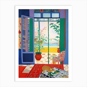 Open Window With Cat Matisse Style Tokyo Japan 4 Art Print