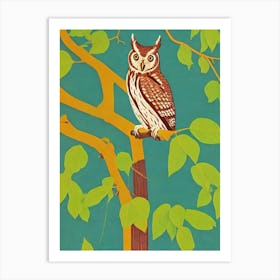 Eastern Screech Owl Midcentury Illustration Bird Art Print