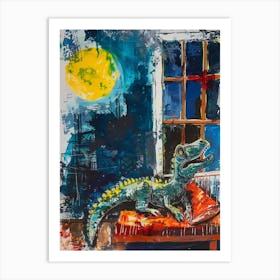 Dinosaur Graffiti Style Brushstroke In Bed Art Print