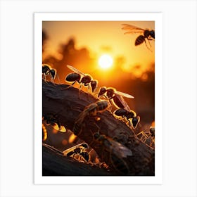 Ant Colony Collaboratively Foraging Under The Glowing Blaze Of A Setting Sun With Elongated Shadows (4) Art Print