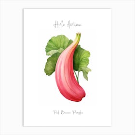 Hello Autumn Pink Banana Pumpkin Watercolour Illustration 3 Art Print