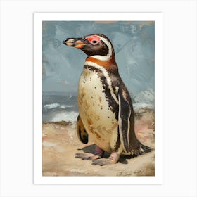 Galapagos Penguin Bleaker Island Colour Block Painting 2 Art Print