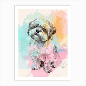 Shih Tzu Dog Pastel Line Painting 2 Art Print