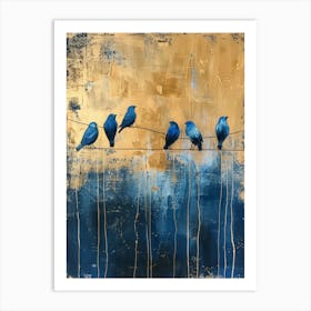 Blue Birds On A Wire 9 Art Print