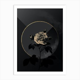 Shadowy Vintage Rosa Alba Botanical in Black and Gold n.0126 Art Print