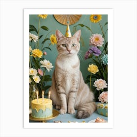 Party Cat Celebrating Birthday Art Print