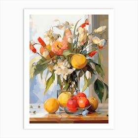 Bird Of Paradise Flower And Peaches Still Life Painting 1 Dreamy Art Print