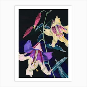 Neon Flowers On Black Canterbury Bells 1 Art Print