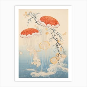 Upside Down Jellyfish Japanese Style Illustration 1 Art Print