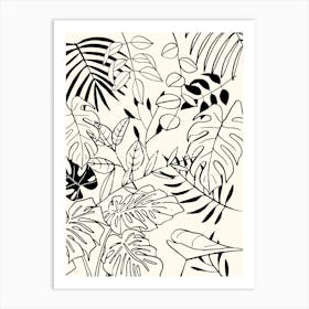 Black And White Tropical Leaves Art Print