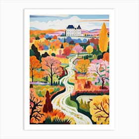 Chateau De Villandry Gardens, France In Autumn Fall Illustration 2 Art Print