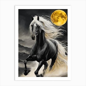 Horse Running In The Moonlight Art Print