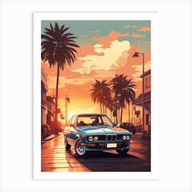 Bmw E30 Retro Car At Sunset Art Print