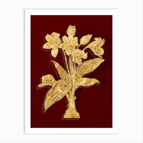 Vintage Crinum Giganteum Botanical in Gold on Red n.0492 Art Print