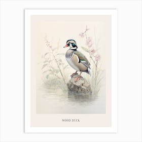 Vintage Bird Drawing Wood Duck 2 Poster Art Print