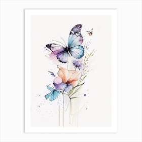 Butterfly And 1 Flowers Symbol Minimal Watercolour Art Print