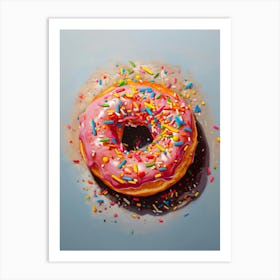 Donut Still Life Painting Pink Modern Pop Art Colorful Food Print Trendy Retro Painting Still Life Kitchen Print Printable Fine Art Art Print