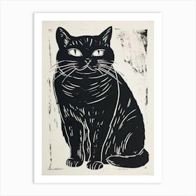 British Shorthair Linocut Blockprint 5 Art Print