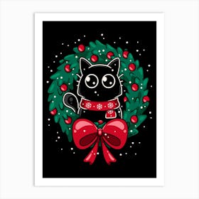 Christmas Cat Wreath Art Print