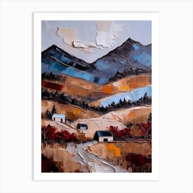 Mountainous Landscape Countryside Palette Knife Mural Oil Painting Art Print