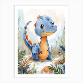 Cute Cartoon Acrocanthosaurus Dinosaur Watercolour 4 Art Print