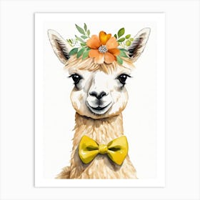 Baby Alpaca Wall Art Print With Floral Crown And Bowties Bedroom Decor (25) Art Print
