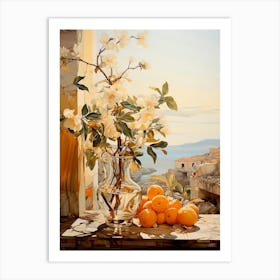 Oranges and Magnolia Flowers  Art Print