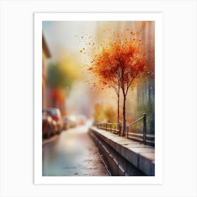 Autumn Tree On The Street Art Print