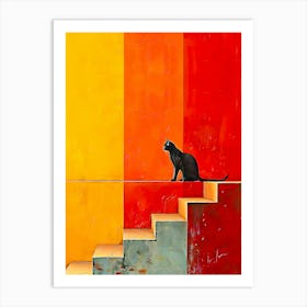 Black cat on color ladder Art Print