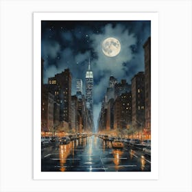 New York's Lunar Embrace Art Print