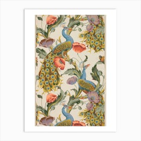 Peacocks And Flowers art art nouveau print Art Print