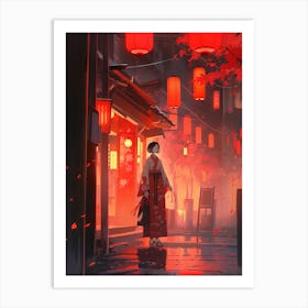 Kimono in the Rain Art Print