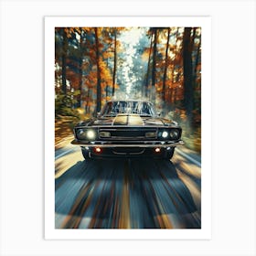 Speeding Car In The Forest Art Print