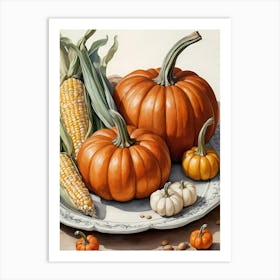 Holiday Illustration With Pumpkins, Corn, And Vegetables (7) Art Print