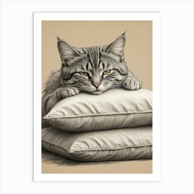 Cat On Pillows Art Print