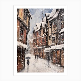Vintage Winter Painting Colmar France 2 Art Print