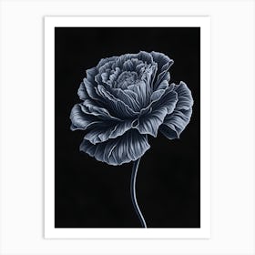 A Carnation In Black White Line Art Vertical Composition 32 Art Print