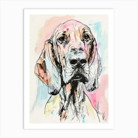 Bloodhound Dog Pastel Line Watercolour Illustration 3 Art Print
